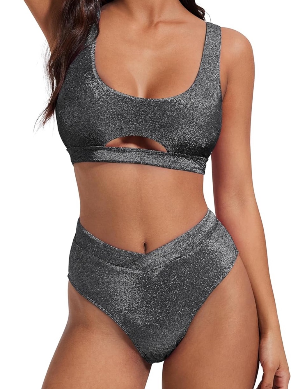 NWT Metallic Cutout High-Waist Bikini - Women Swim